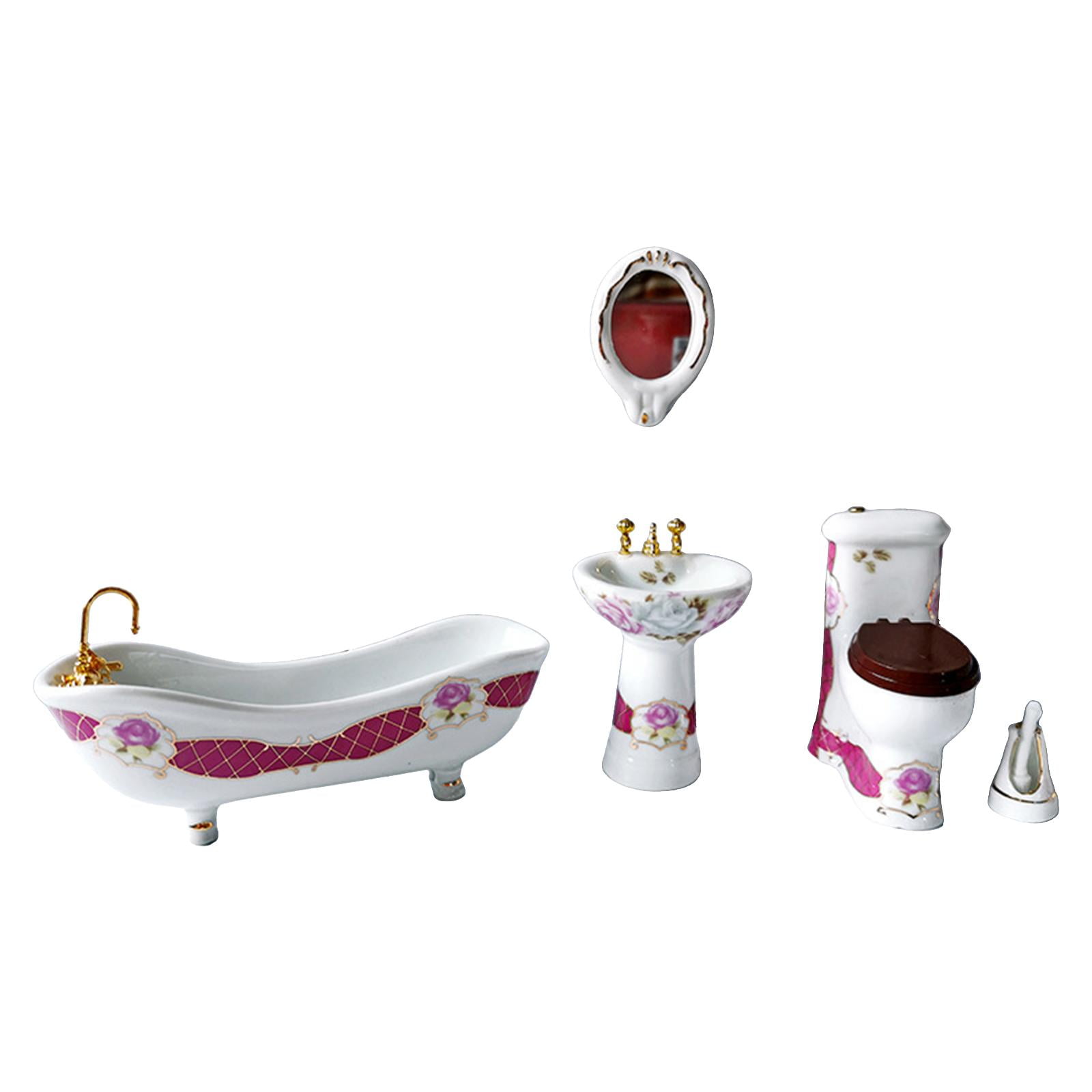 5 Pieces Dollhouse Porcelain Bathroom Set Furniture Miniature Toys ...