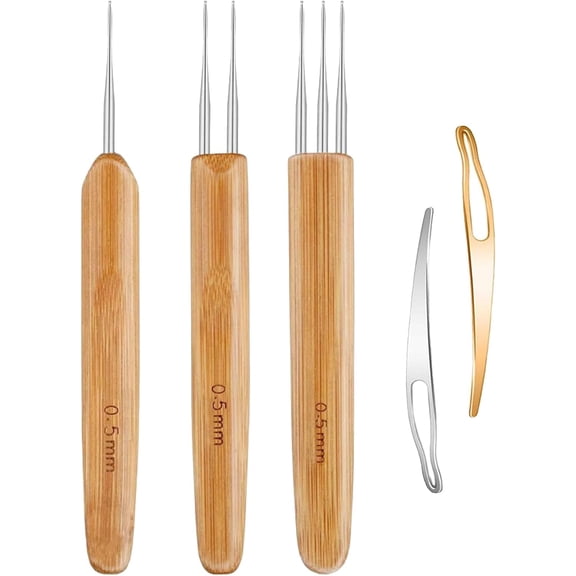 5 Pieces Dreadlock Crochet Hook Tool Kit Braid Hair Dreadlocks Needle Weaving Crochet for Braid Craft,Includes 3Pcs Dreadlock Crochets with 1 Hook 2 Hooks 3 Hooks for Braid Craft (0.5 mm)