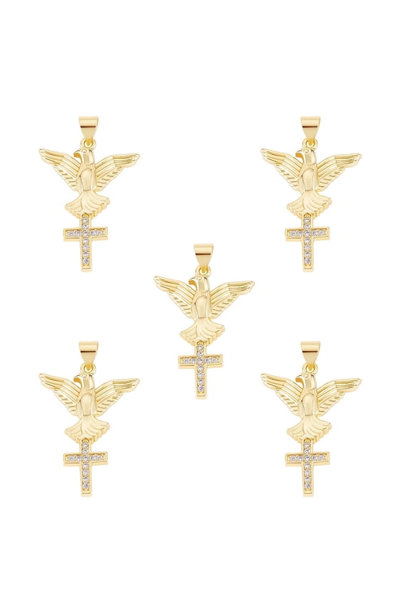 5 Pieces Eagle with Charm Pendant Brass Cubic Zirconia Charm Real 18K Gold Plated for Jewelry Necklace Earring Making Crafts