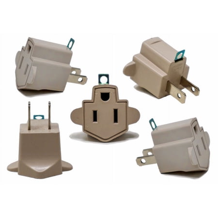 5 Pieces Electrical Ground Adapter 2 Prong Outlet to 3 Prong Plug AC ETL LISTED