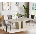 thumbnail image 1 of 5 Pieces Extendable Dining Table Set for 4, 63"-79" Faux Mars Kitchen Table Set with 4 Grey Chairs, Faux Marble Expandable Dining Room Tables Set for 4,Modern Dinner Tables Set for 4, 1 of 9