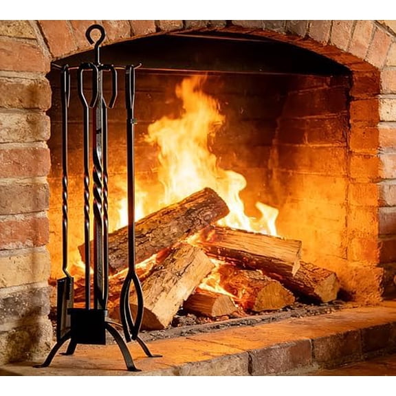 5 Pieces Fireplace Tools Set 31",Heavy Duty Wrouhgt Iron Fire Place Toolset with Poker, Shovel, Tongs, Brush, Stand for Outdoor Indoor Chimney, Hearth, Stove,Black$$Plumbing & HVAC