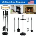 5 Pieces Fireplace Tools Sets Wrought Iron Antique with Poker Tongs