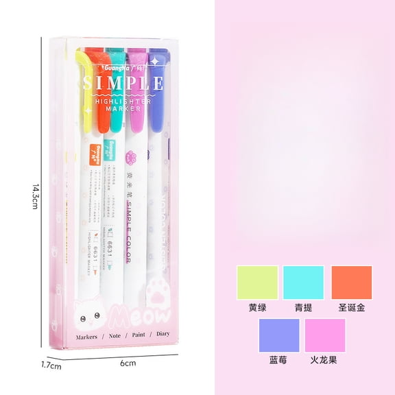 5 Pieces Fluorescent Marker Pen Double Headed Student Learning Key Marking Water Pen 6631