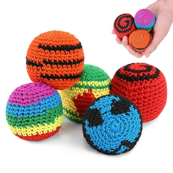 5 Pieces Funny Hacky Ball Sacks Assoerted Colors Woven Kickball Soft Knitted Kick Balls for Children and Beginners