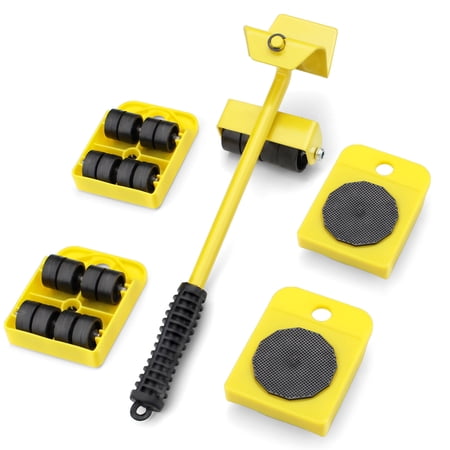 5-Pieces Furniture Lift Mover Tool Set Up to 330 Lbs, Appliance Movers Sliders with 4 Wheels & Lever, Heavy Duty Furniture Lifter and Moving Dolly Sliders for Home Office Sofa Fridge (Yellow)
