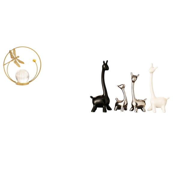 5 Pieces Giraffe Figurine Crystal Ball Statue Metal Stand Unique Ceramic Gift for Bedroom Bookshelf Office Display