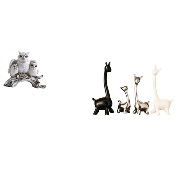 5 Pieces Giraffe Owl Deer Figurines Ceramic Craft Tabletop Ornaments for Bedroom Bookshelf Mantel