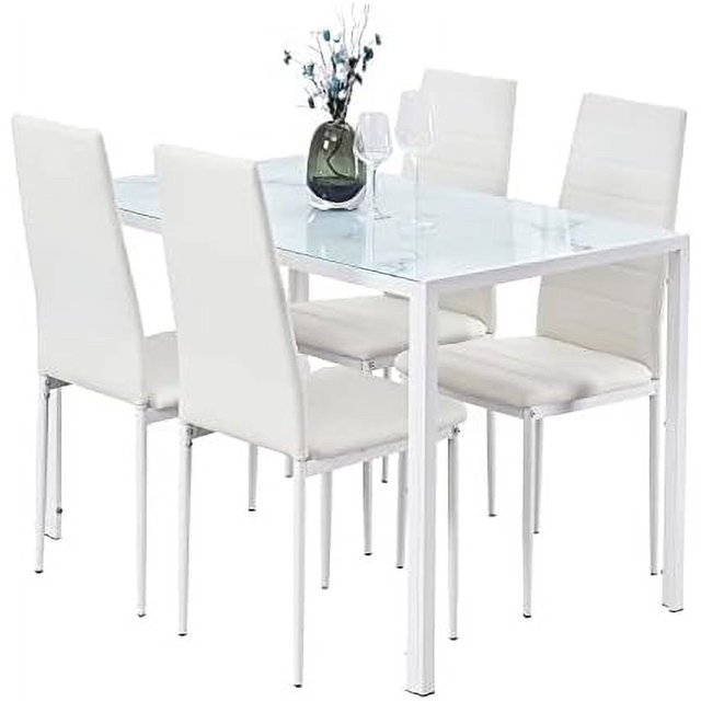 5Pieces Glass Dining Table with Chairs Set Dining Table Set for 4