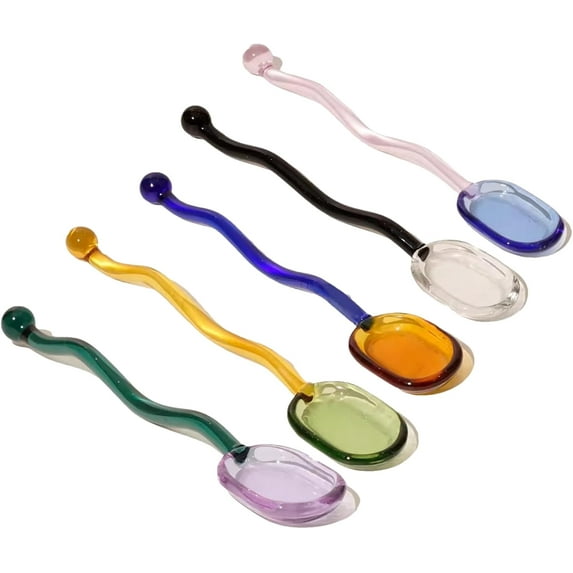 5 Pieces Glass Spoons, Creative Colored Transparent Coffee Milk Glass ...