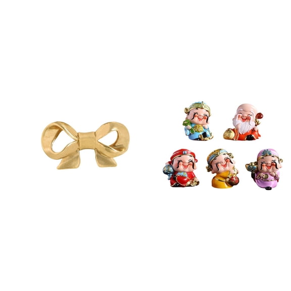 5 Pieces God of Fortune Figurine Desktop Statue Brass Bowknot Furniture Handle for Kitchen Drawer Wardrobe Shelf