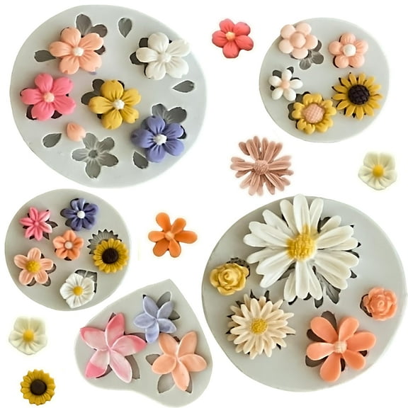 5 Pieces Gray Cute Flower Silicone Fondant Molds Daisy Shape Candy Mould Mini Flower Chocolate Molds for Cake Decoration Cupcake Topper Fudge Polymer Clay, Candy Making Supplies Birthday Sunflower