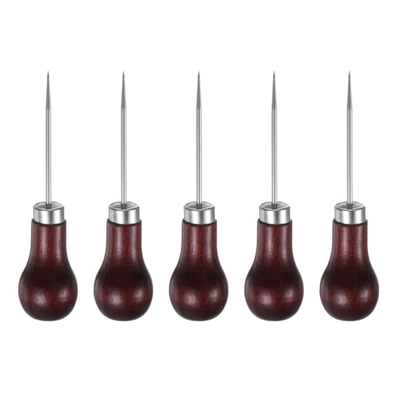 5 Pieces Handwork Sewing Awl Single Gourd Leather Punch Hole Set Tool, Red-brown