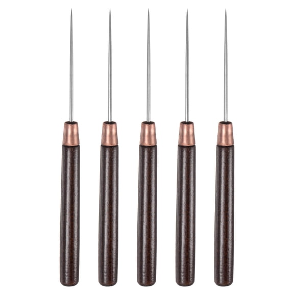 5 Pieces Handwork Sewing Awl Slender Leather Punch Hole Tool with Wooden Handle, Red