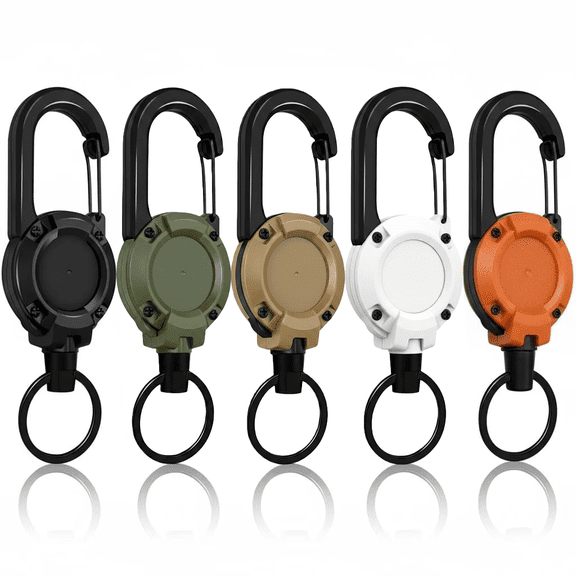 5 Pieces Heavy Duty Retractable Keychain – Carabiner Badge Reel with 24-Inch Steel Cord | Sturdy ABS Casing, Extendable Key Ring/ID Holder for Work, Outdoor & Daily Carry (Multicolor)