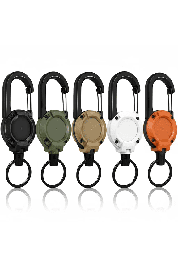 5 Pieces Heavy Duty Retractable Keychain – Carabiner Badge Reel with 24-Inch Steel Cord | Sturdy ABS Casing, Extendable Key Ring/ID Holder for Work, Outdoor & Daily Carry (Multicolor)