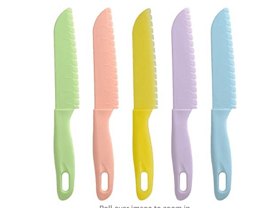 5 Pieces Kid Plastic Kitchen Knife Set, Children's Safe Cooking Chef Nylon Knives for Fruit