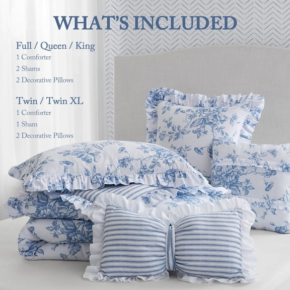 5 Pieces King Comforter Set with Decorative Pillows,Blue