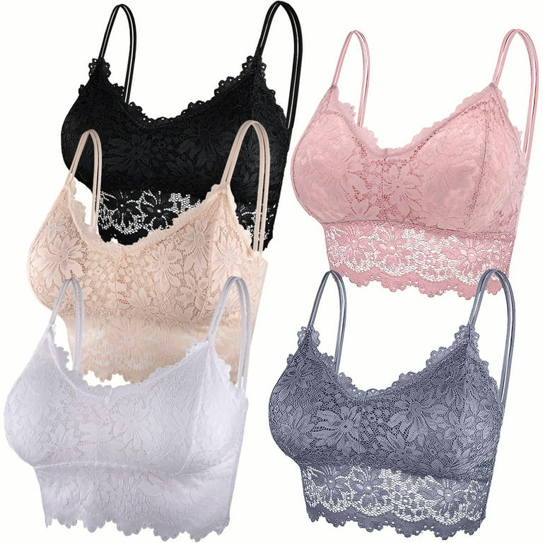 5 Pieces Lace Bralette with Removable Pads Bralette for Women and Girls, 5  Colors 5PCS S-M