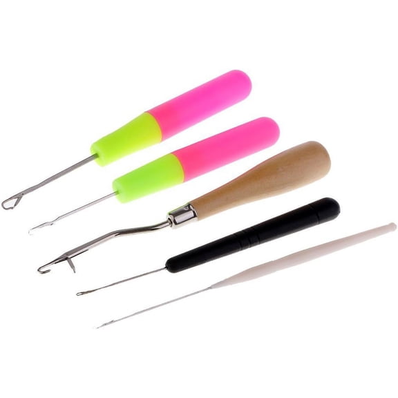 5 Pieces Latch Hook Bent Crochet Needle Hook Tool Set Suit for Craft Micro Braids Hair Dread Lock Maintaining