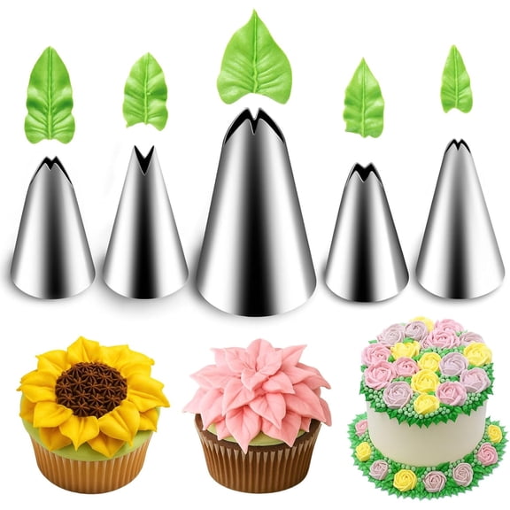 5 Pieces Leaf Piping Tips,Stainless Steel Cake Decorating Tips, Frosting Icing Tips for Cupcakes, Cake, Cookie and Decorating