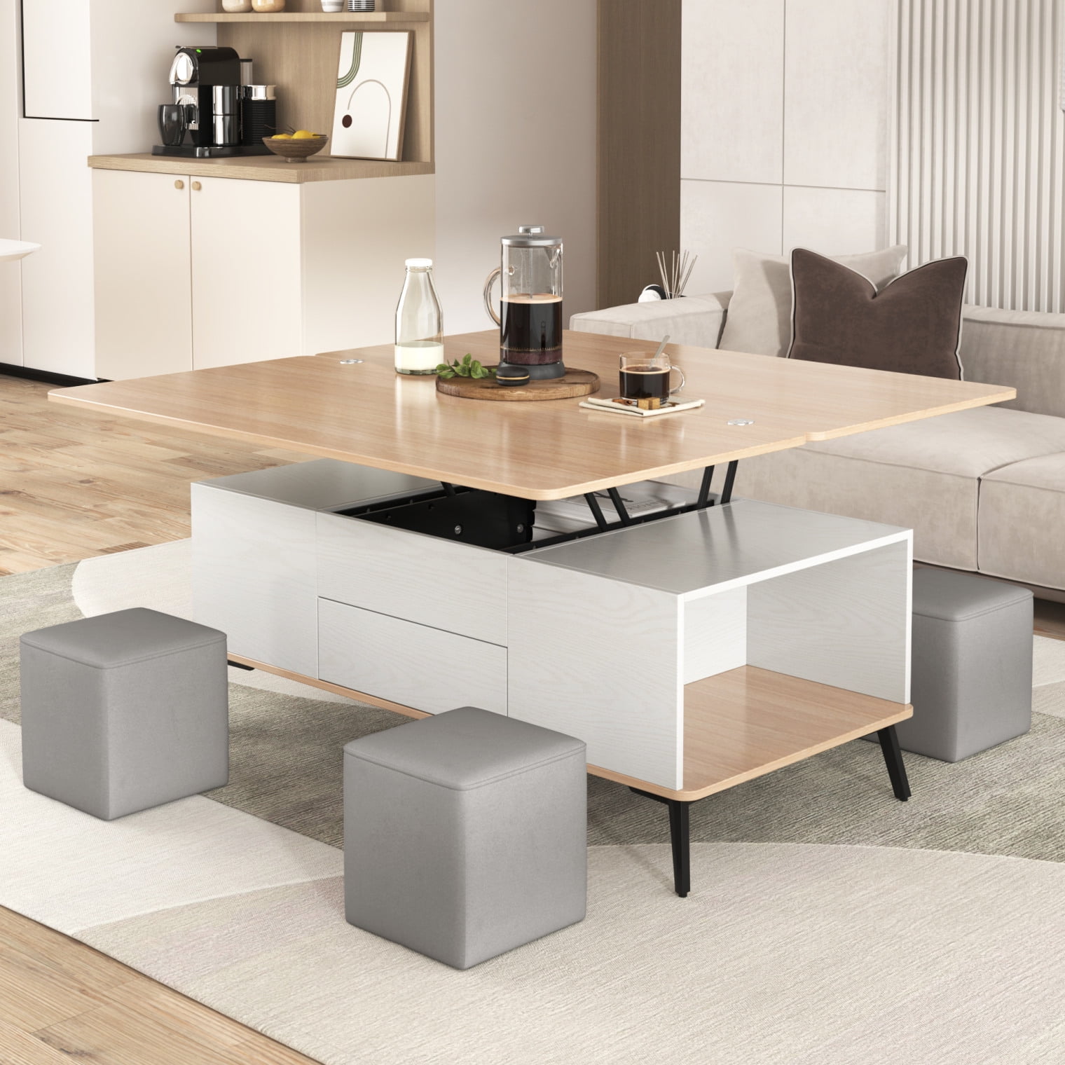 5 Pieces Lift Top Coffee Table with Drawer & Storage Hidden Compartment ...