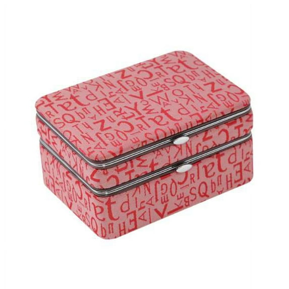 5 Pieces Manicure Set with Travel Jewelry Box. Includes Clippers, Tweezers, File Cuticle Cleaner and Scissors, Mirror and Slots for Earrings and Rings in Red Fabric Case.