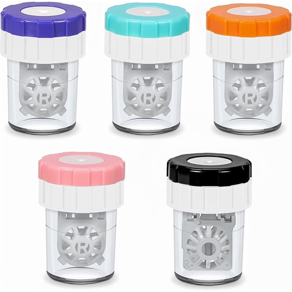 5 Pieces Manually Contact Lens Cleaner Washer Plastic Lens Case Cleaning Container,Black, Blue, Pink, Orange, Green by Casewin