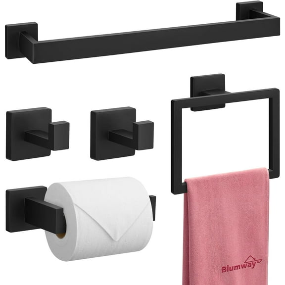 5-Pieces Matte Black Bathroom Accessories Set, 16 Inch Bathroom Hardware Set, Stainless Steel Bath Towel Bar Set, Toilet Paper Holder,Towel Racks for Bathroom Wall Mounted