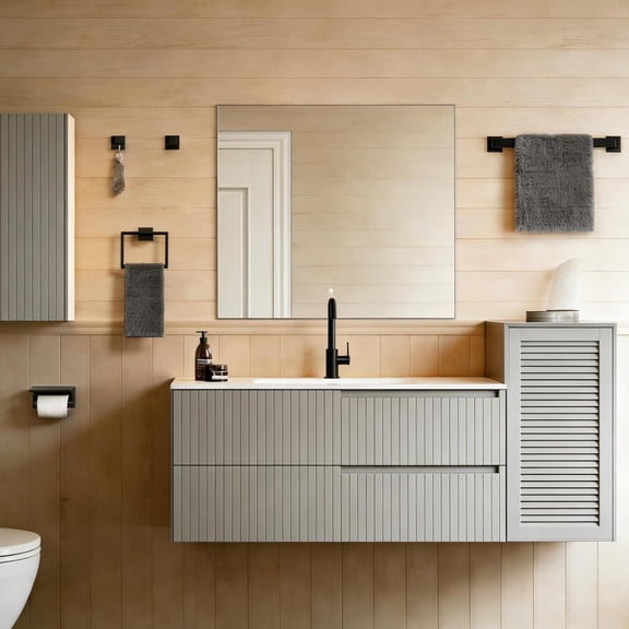 5-Pieces Matte Black Bathroom Hardware Accessories Set,SUS304 Stainless Steel Wall Mounted 16 Inch Hand Towel Bar,Towel Racks for Bathroom, Bath Towel Bar Set Wall Mounted