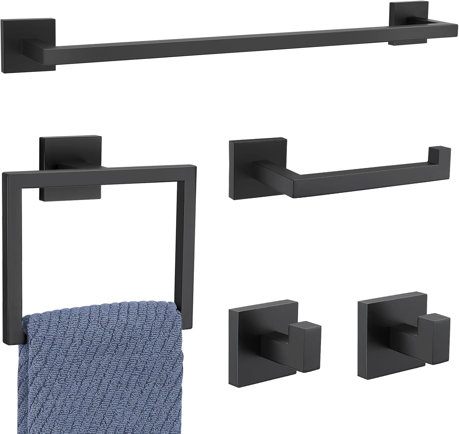 Matte Black 5-Piece Stainless Steel Bathroom Hardware Set