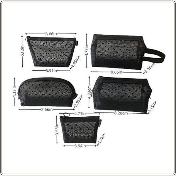 5 Pieces Mesh Makeup Bag Set Heart Printed Mesh Cosmetic Bag Toiletry Bag Makeup Purse Bag with Zipper Portable Mesh Storage Organizer Pouches for Home Office Travel