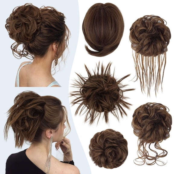 5 Pieces Messy Hair Bun Hairpiece Tousled Updo for Women Hair Extension Ponytail Scrunchies with Elastic Rubber Band Long Updo Messy Hairpiece Hair Accessories Set for Women8/30