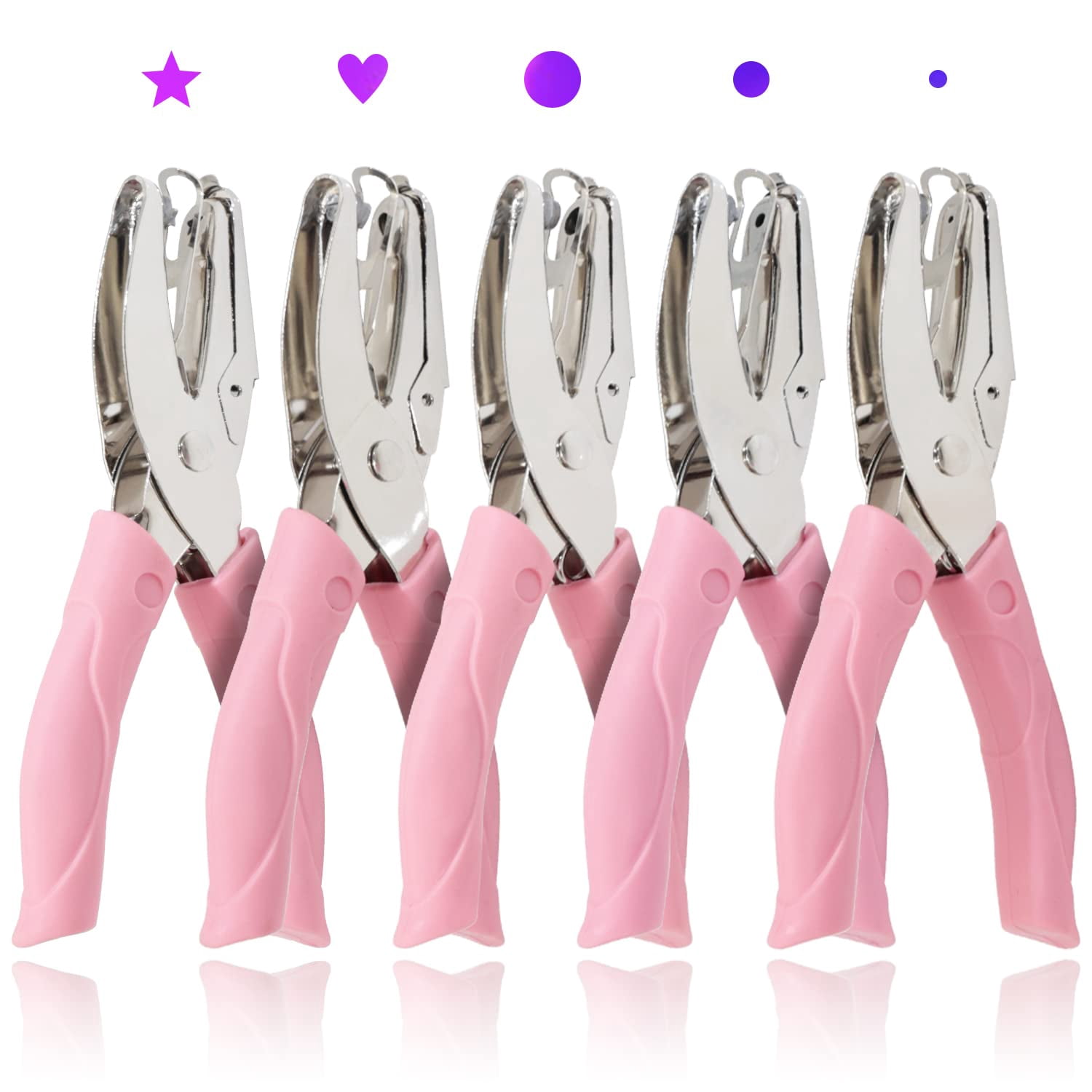 5 Pieces Metal Handheld Paper Punch Single-Hole Tag Punch Set with Plastic Handle for Heart Circle Star Holes for DIY Craft Tags