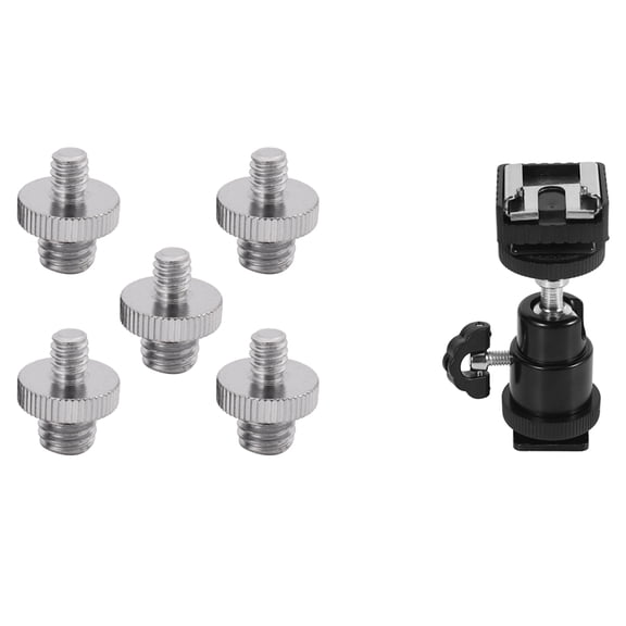 5 Pieces Metal Threaded Screw Adapter Tripod Screw Converter & 1x Lcd Monitor Adapter with Hot Shoe Cold Shoe Base