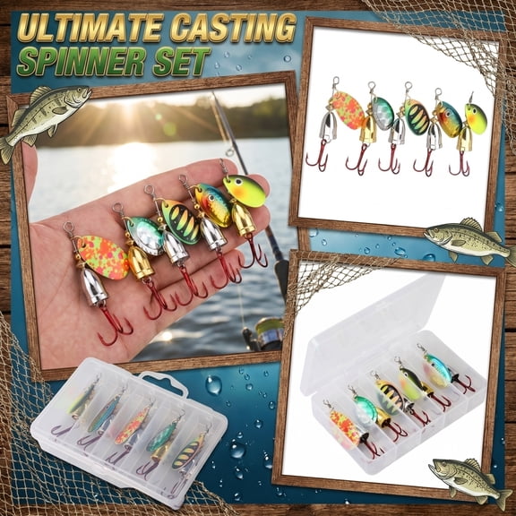 5 Pieces Metallic Fishing Lures Set Fish Shape Reflective Surface for Cast Lake River Sea Fishing Outdoor Angling Gear Metal Construction