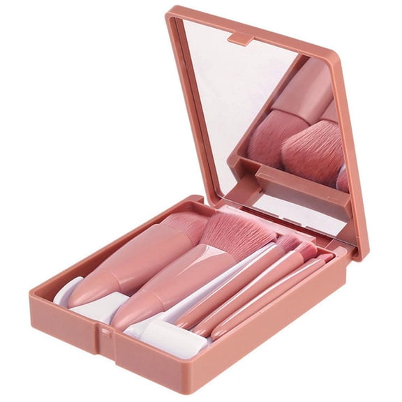 5 Pieces Mini Eye Makeup Brush Set With Mirror Soft Synthetic Fiber Eyeshadow Concealer Blending Cosmetic Brush Kit Pink Handle