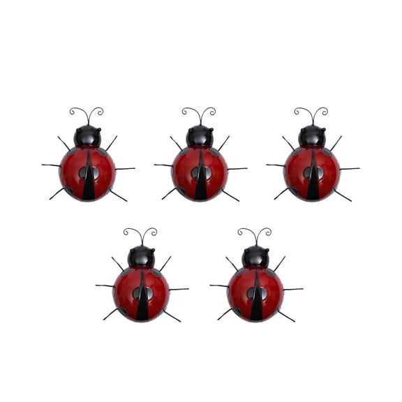 5 Pieces Mini Iron Ladybug Metal Wall Hanging Art Decorations Ornament for Home