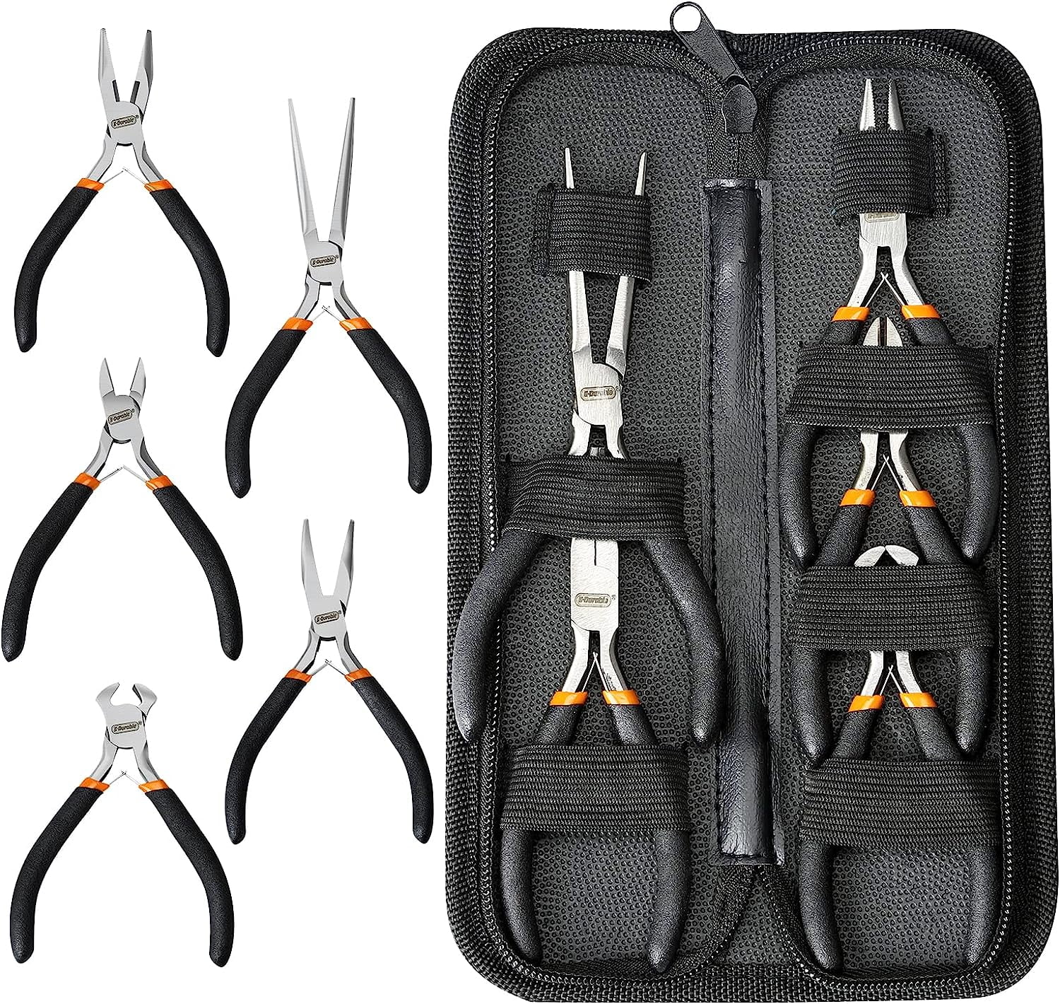 5 Pieces Mini , Long Lasting Tool Set Cable Cutters – Long Needle Nose, Long Nose, Nipper Bent Nose, End Cutting, Diagonal Cutting, Precision Set