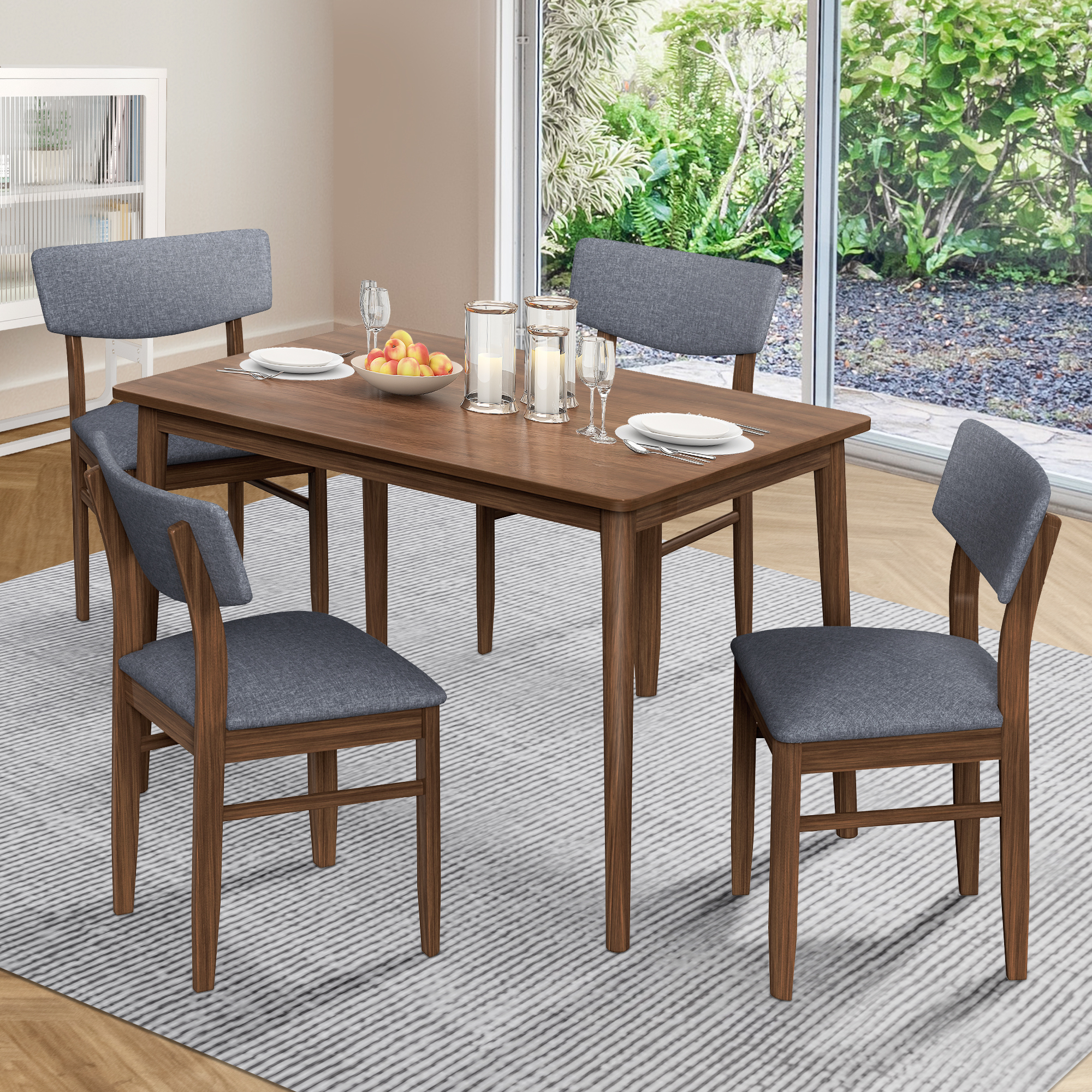 5 Pieces Modern Dining Table Set with 1 Rectangular Table and 4 Chairs ...