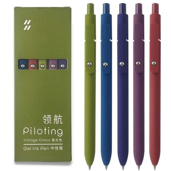 5 Pieces Morandi Vintage Colour High Value Push Action Neutral Pen 0.5CS Low Gravity Office Brush Black Pen