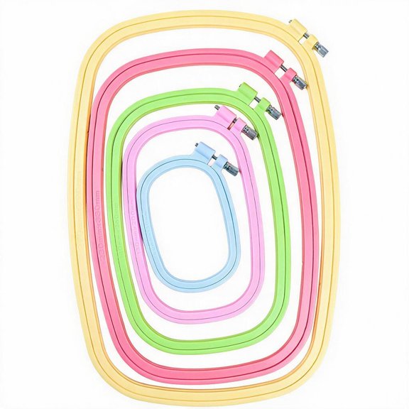 5 Pieces Multi-Color Plastic Embroidery Hoops 3.54x5.31in 5.12x7.87in 6.89x10.24in 8.66x12.99in 10.63x15.35in Adjustable Frame for DIY Needlework