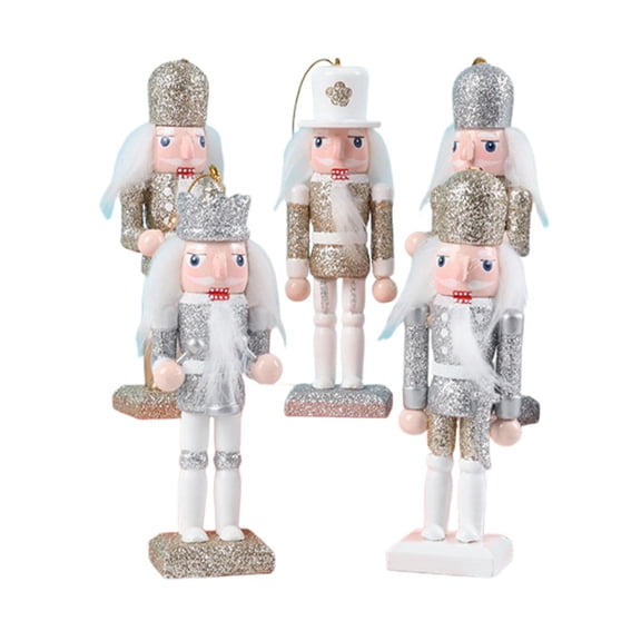 5 Pieces Nutcracker Figures Tabletop Figurine Sculptures Soldier Ornament Wood Material for Holiday Home Decor