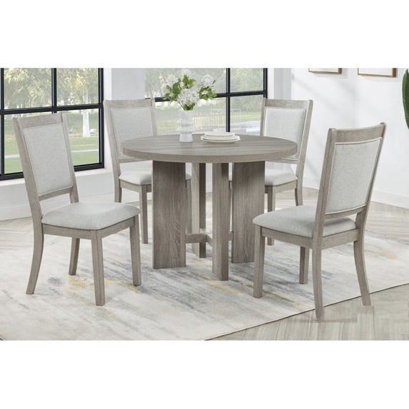 5 Pieces Oak Wood Dining Set, 42" Round Dining Table 4 Side Chairs, Gray