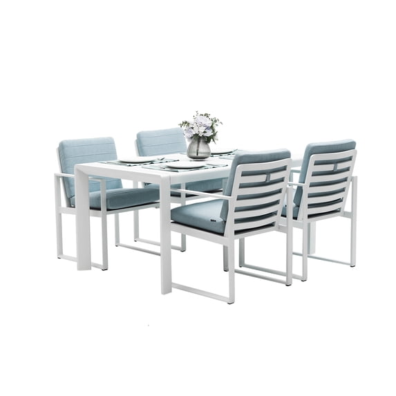 5 Pieces Outdoor Patio Dining Set for 4 with 60" Aluminum Dining Table and 4 Armrest Chairs,White