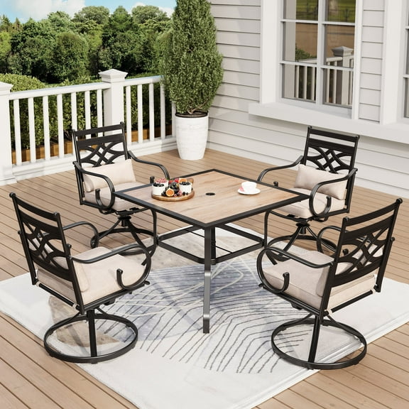 5 Pieces Outdoor Patio Dining Set with 4 Pieces Aluminum Swivel Chairs with Seat Cushions & Back Cushions and 1 Piece Table, Black & Beige