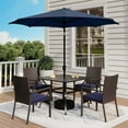 thumbnail image 1 of 6 Pieces Outdoor Patio Dining Set with 10 Ft Umbrella Square Metal Table & Wicker Chairs Furniture Set- Navy Blue, 1 of 14