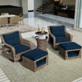 thumbnail image 1 of 5 Pieces Outdoor Patio Furniture Set with Ottomans, Rattan Wicker Patio Swivel Rocking Chairs Set of 2 with Pet House Cool Bar and Retractable Side Tray, Patio Conversation Sets for Backyard Porch, 1 of 7