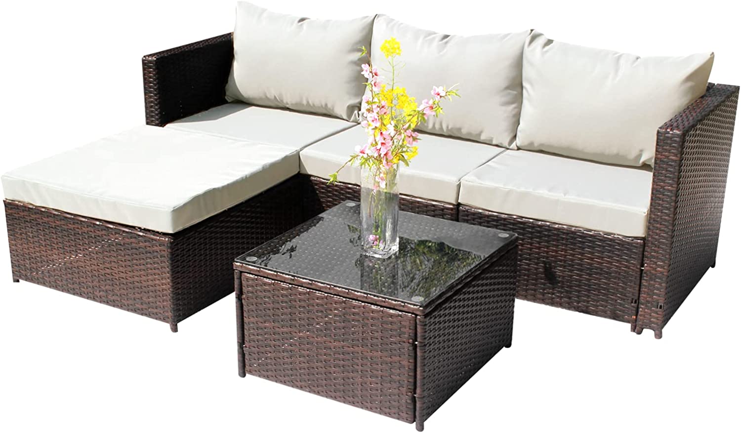 5 Pieces Outdoor Patio Furniture Sets, Outdoor Sectional Sofa with