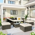thumbnail image 1 of 5 Pieces Outdoor Sectional Sofa, enyopro Patio Seating Wicker Furniture Set with Cushions and Coffee Table, Outdoor Couch and Chairs Set, Patio Dining Set for Backyard, Deck, Pool, JA3300, 1 of 10